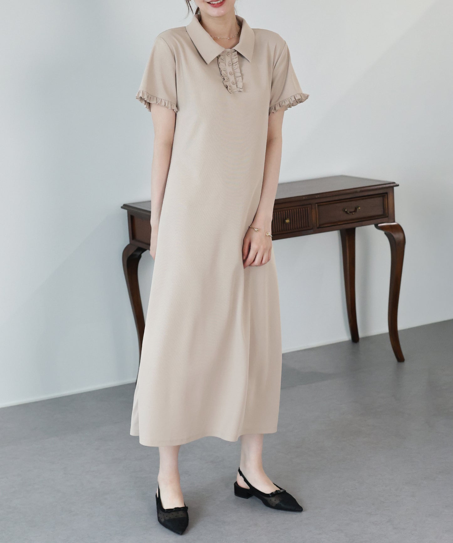 【早割5％OFF】フロントフリルポロワンピース