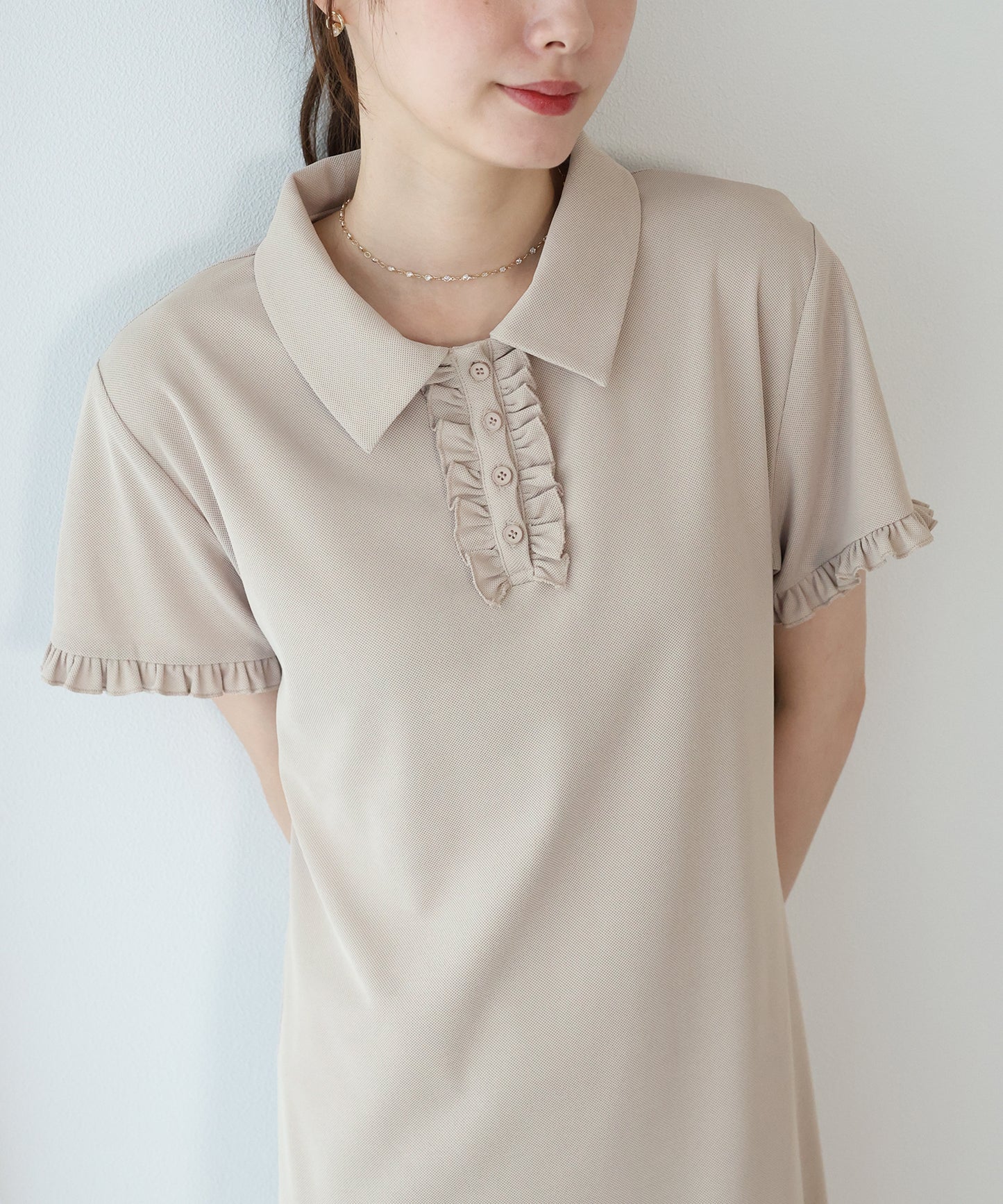 【早割5％OFF】フロントフリルポロワンピース