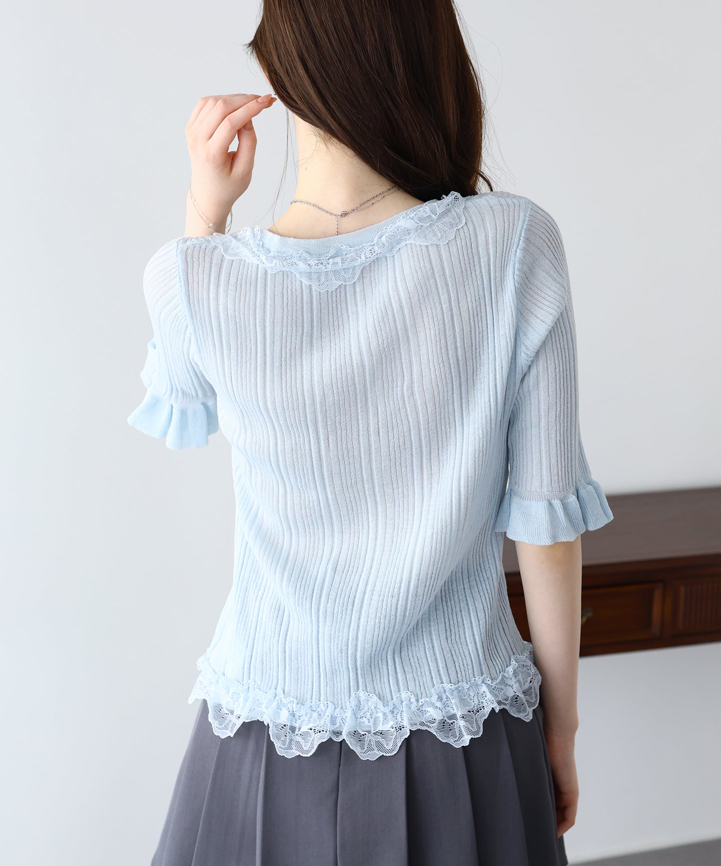 【早割5％OFF】フリルレースシアーカーディガン【メール便】