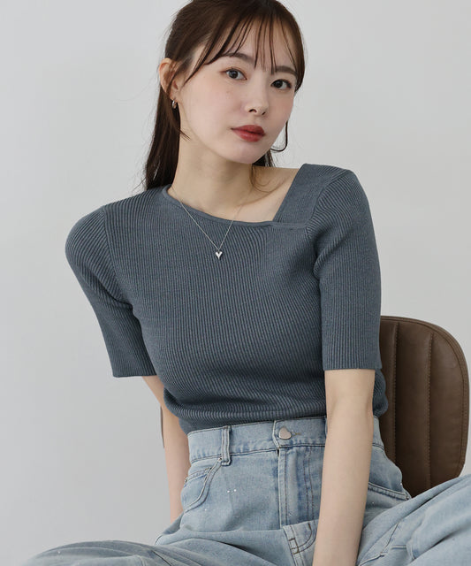 【SALE】アシメネックリブニット