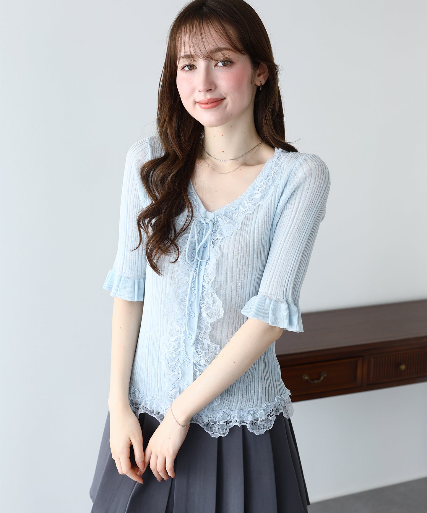 【早割5％OFF】フリルレースシアーカーディガン【メール便】