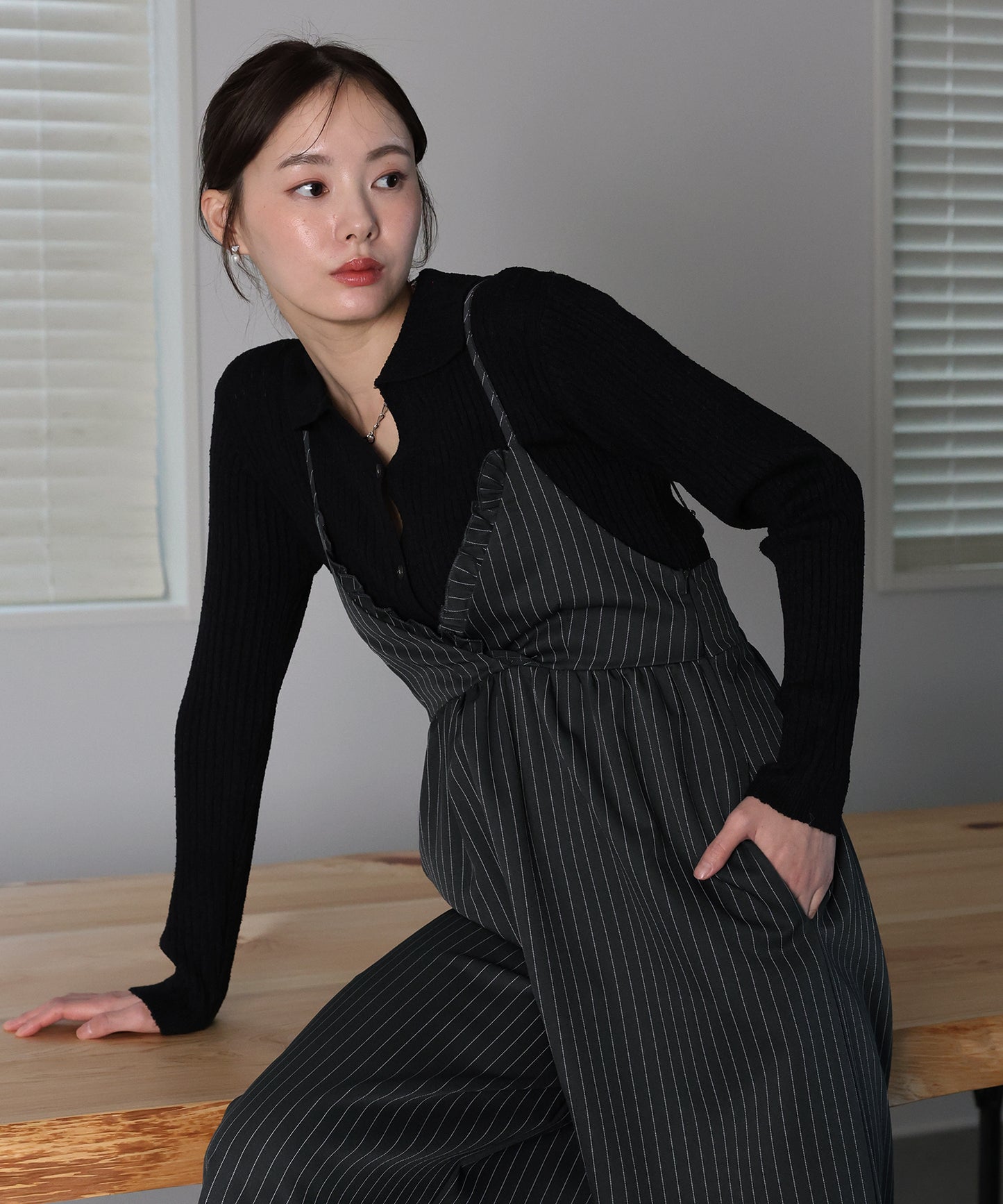 【SALE】[ J by blue ]ピンストライプフリルサロペット