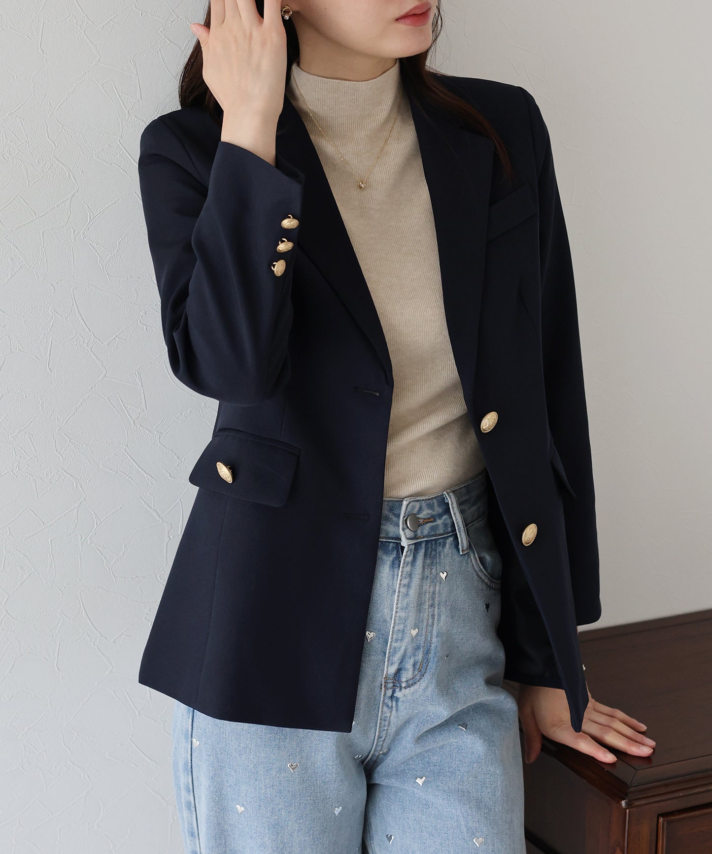 【TIME SALE】【ウォッシャブル】金ボタンダブルジャケット