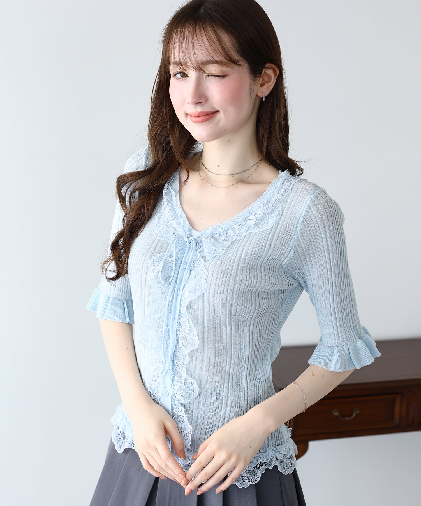 【早割5％OFF】フリルレースシアーカーディガン【メール便】