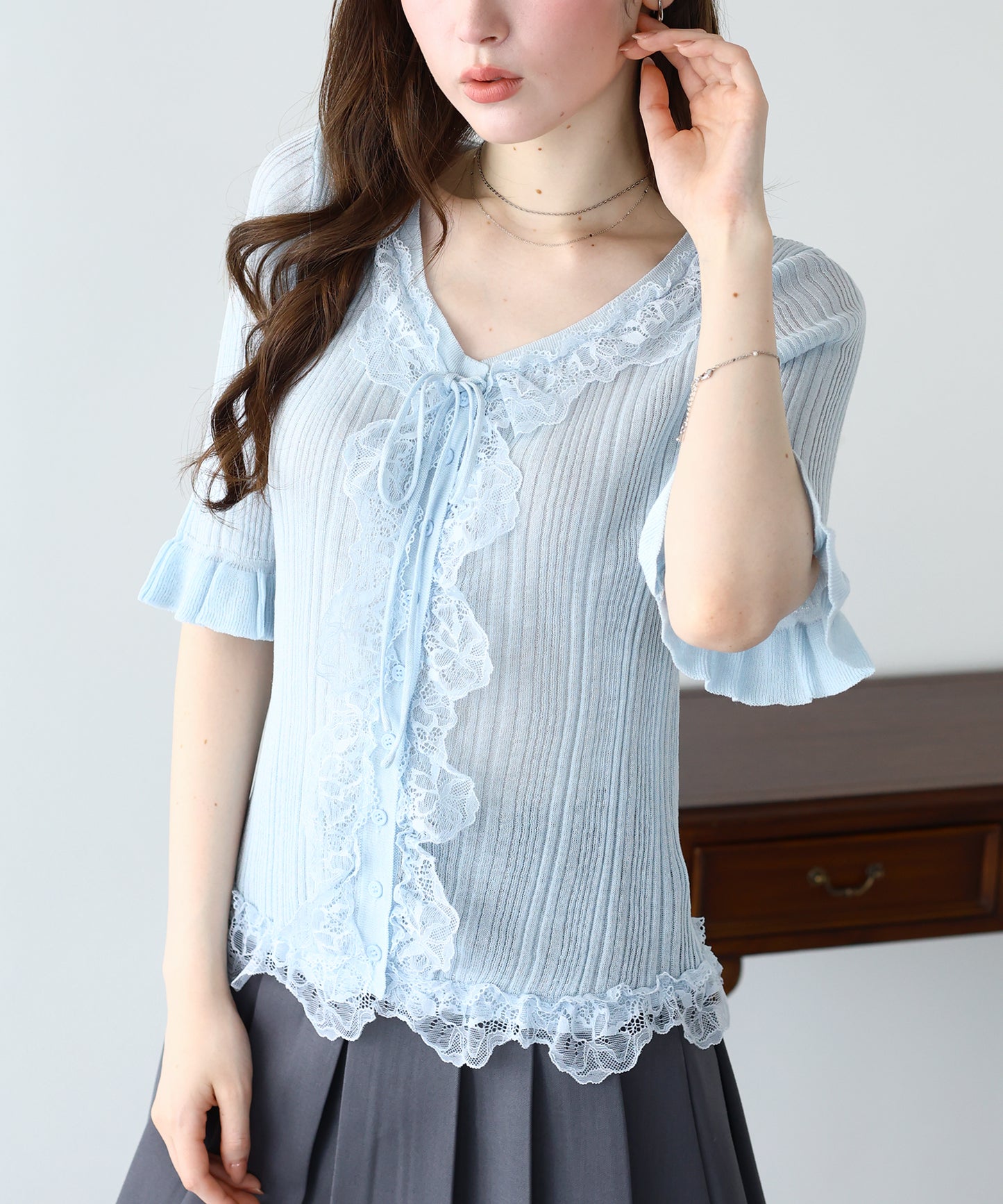 【早割5％OFF】フリルレースシアーカーディガン【メール便】