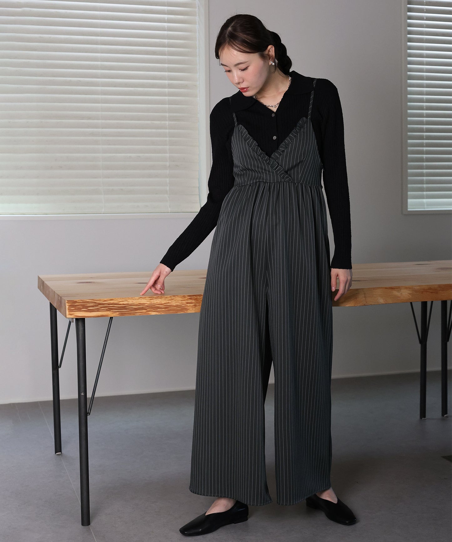 【SALE】[ J by blue ]ピンストライプフリルサロペット