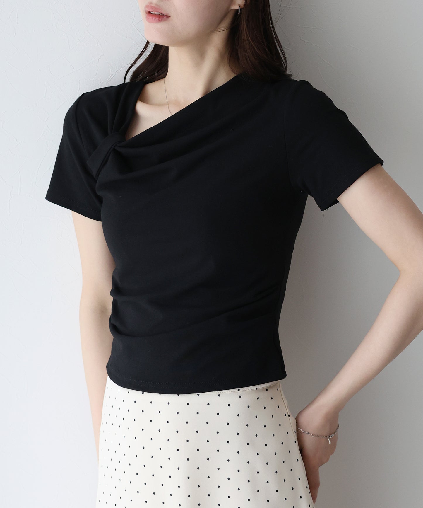 【TIME SALE】半袖アシメドレープTシャツ【ネコポス】