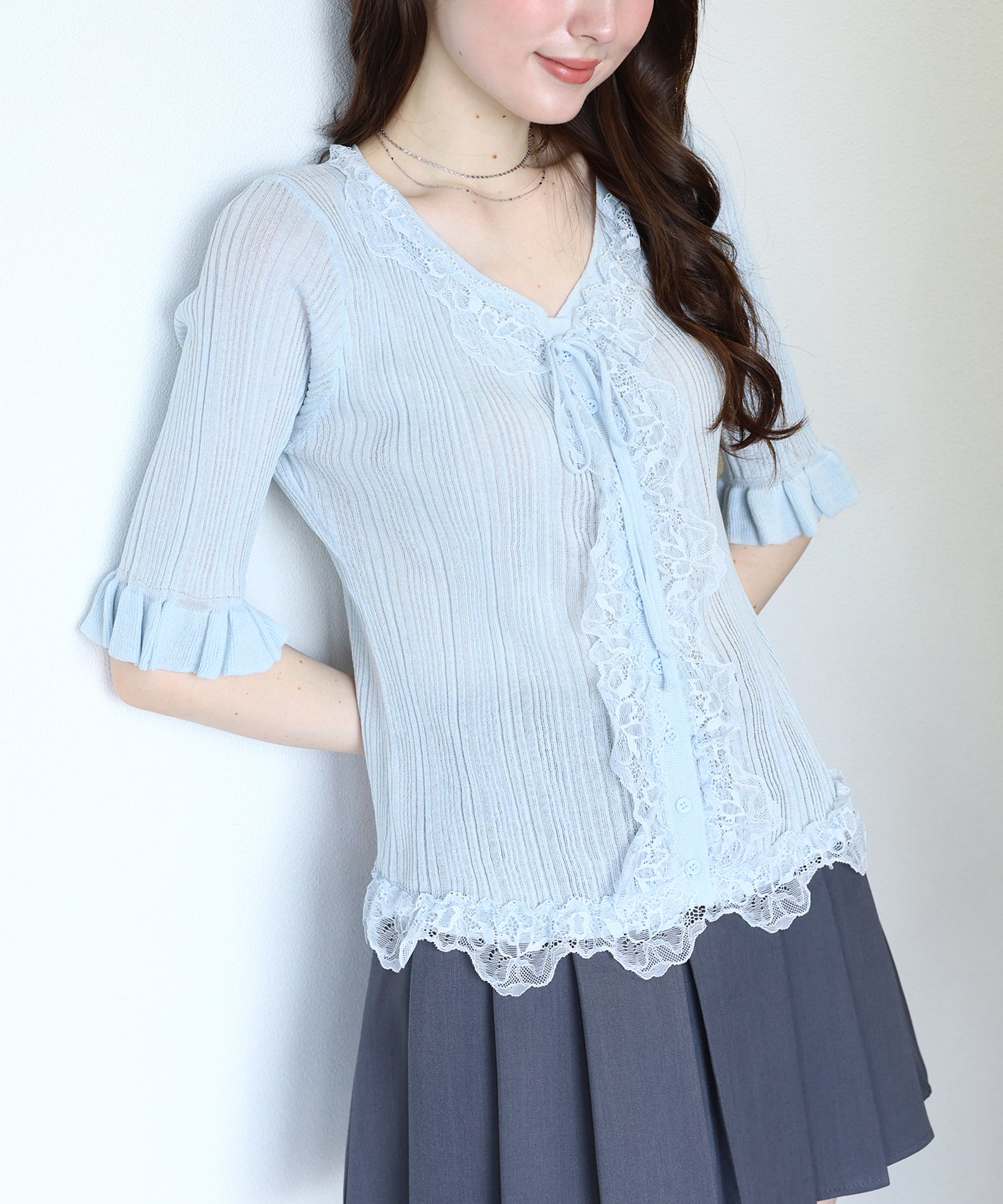 【早割5％OFF】フリルレースシアーカーディガン【メール便】