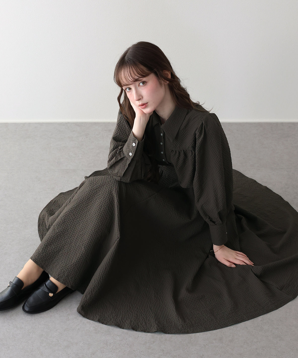 ロングスリーブスタイルアップシャツワンピース