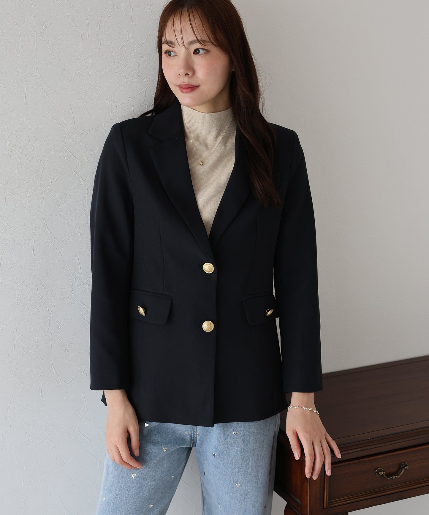 【TIME SALE】【ウォッシャブル】金ボタンダブルジャケット