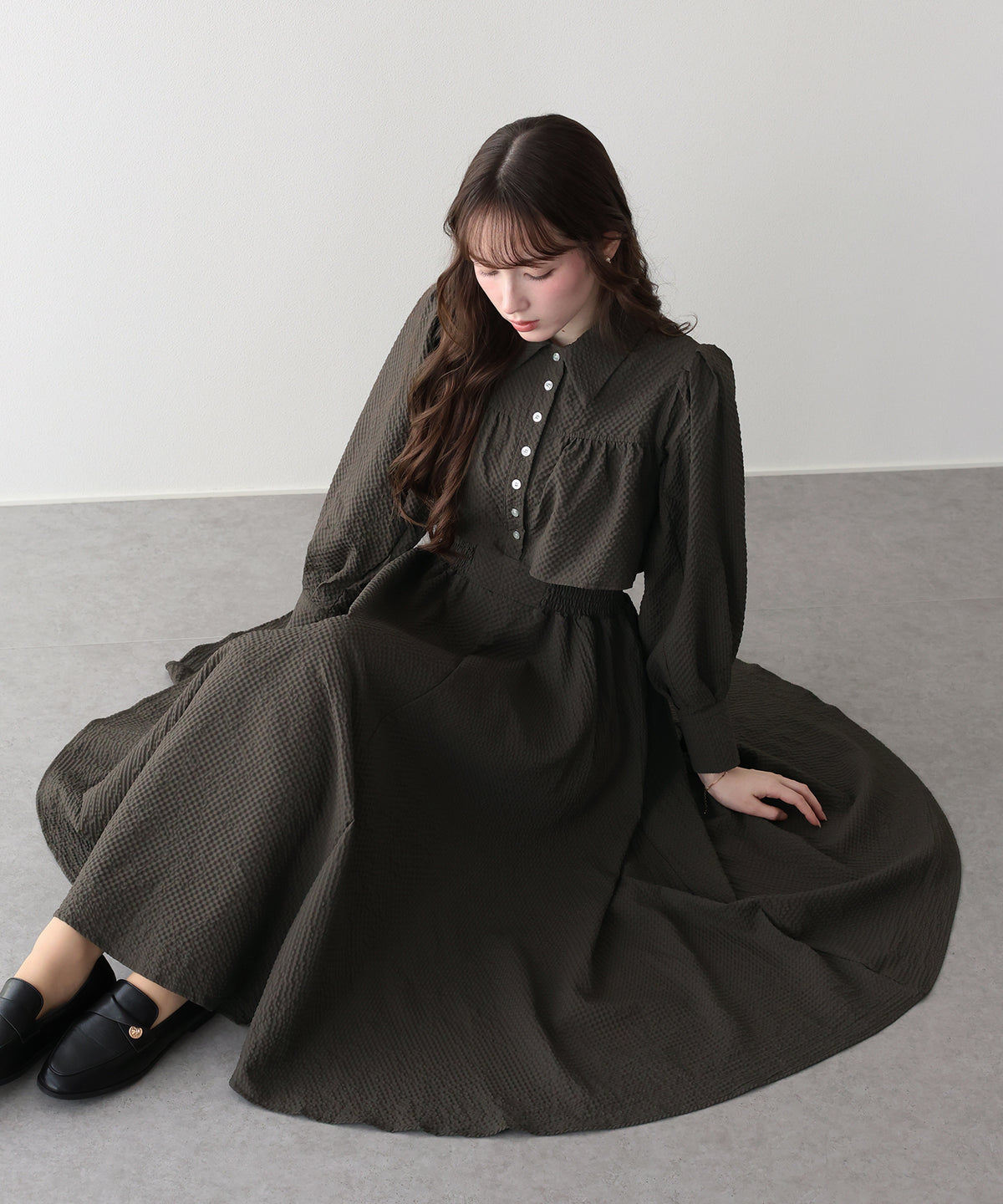 ロングスリーブスタイルアップシャツワンピース