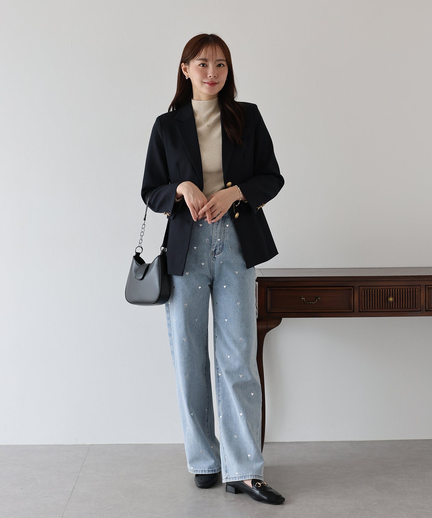 【TIME SALE】【ウォッシャブル】金ボタンダブルジャケット