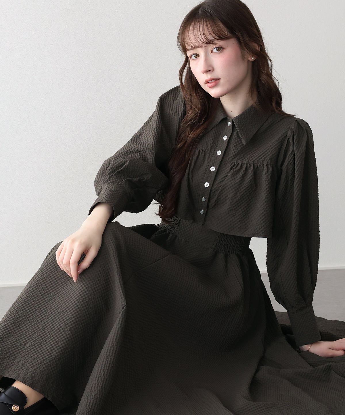 ロングスリーブスタイルアップシャツワンピース