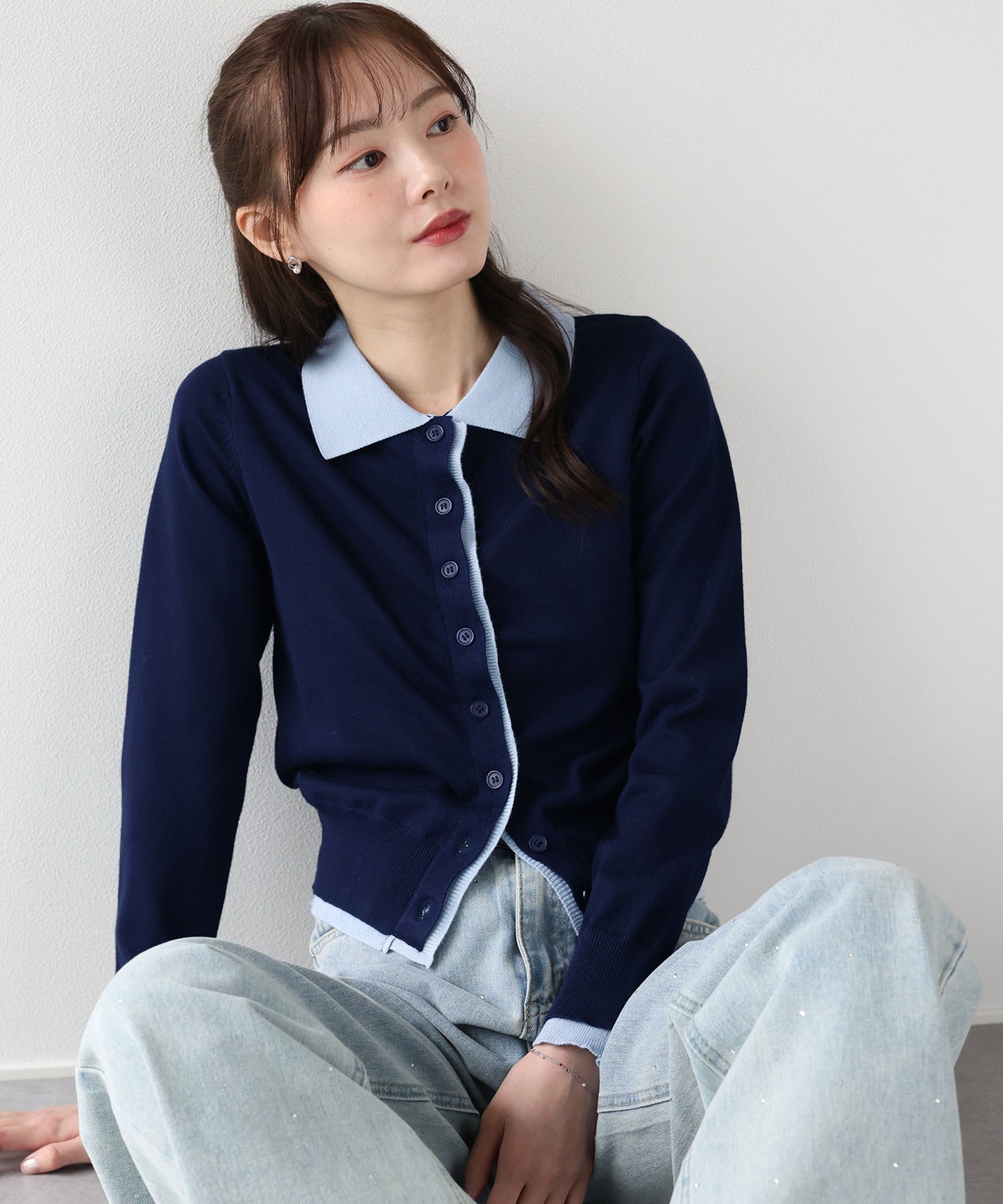 レイヤードポロ襟カーディガン