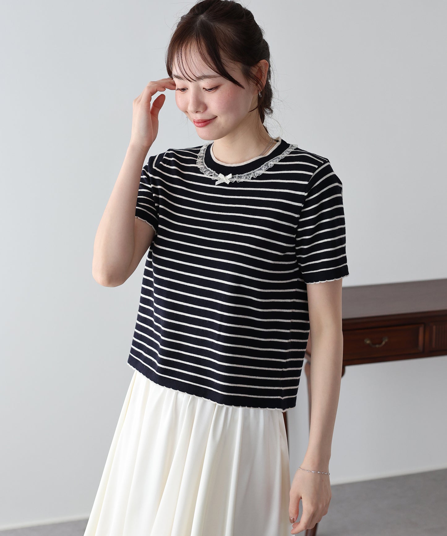 【SALE】レースリボンボーダーニット