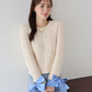 【早割5％OFF】リボン袖ドッキングケーブルニット