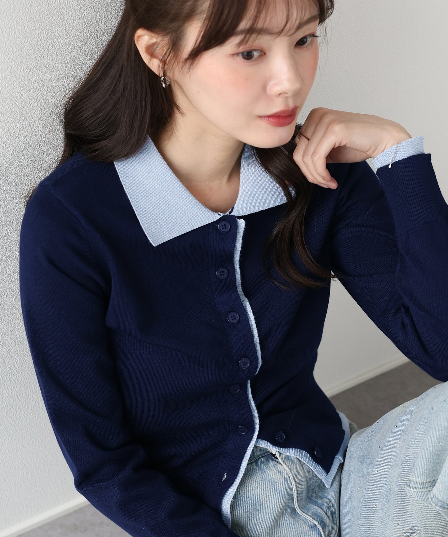 レイヤードポロ襟カーディガン