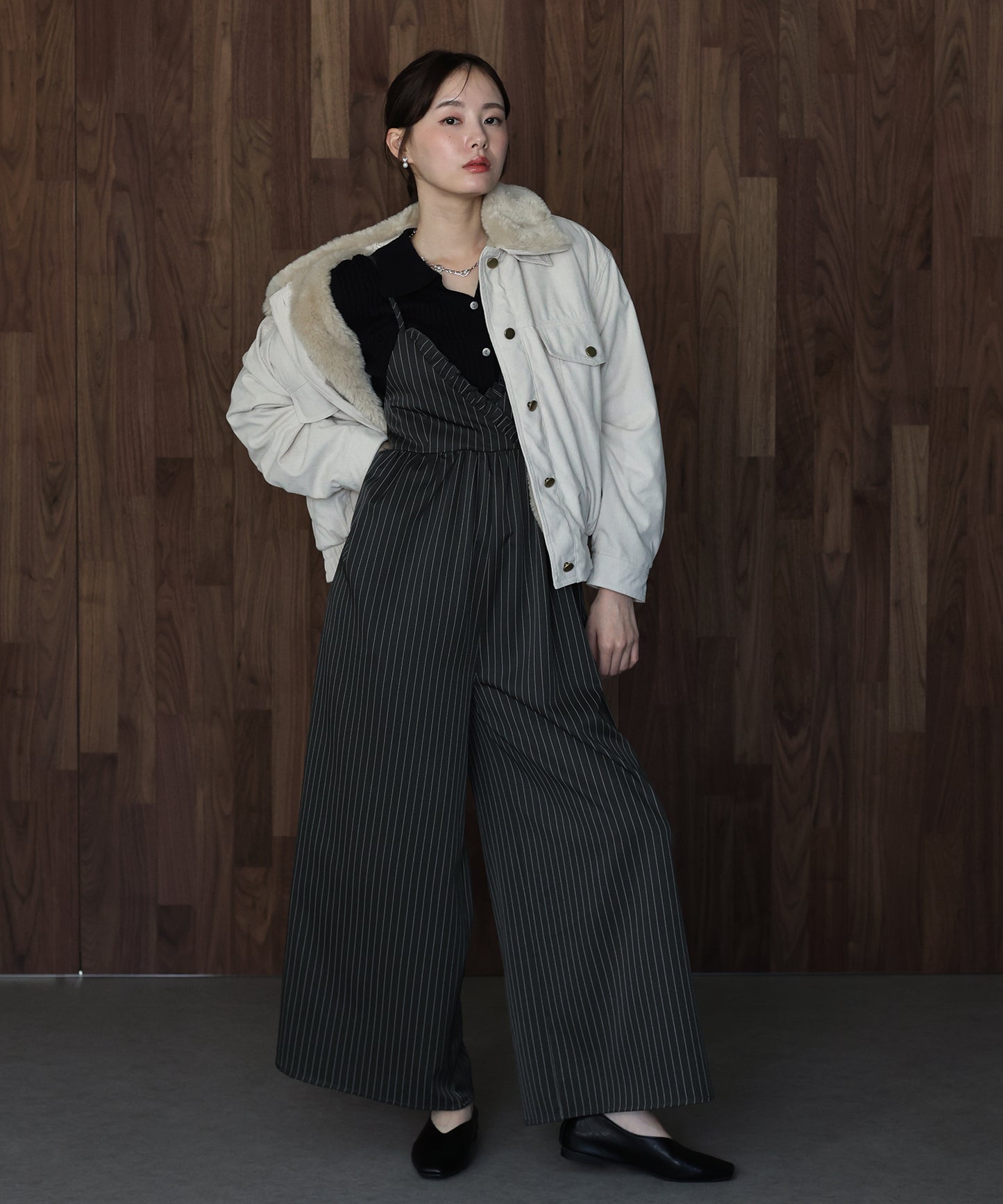 【SALE】[ J by blue ]ピンストライプフリルサロペット