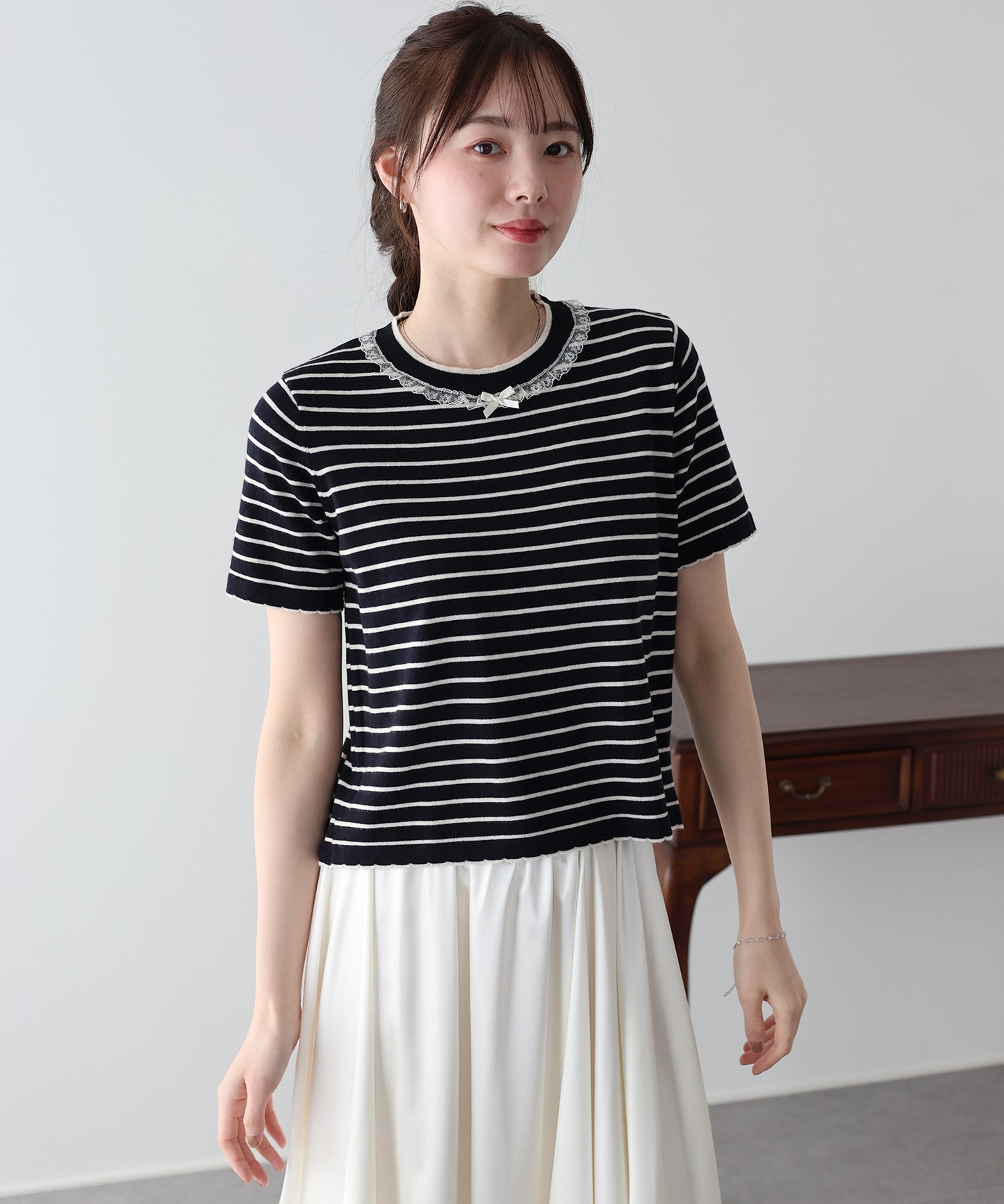 【SALE】レースリボンボーダーニット