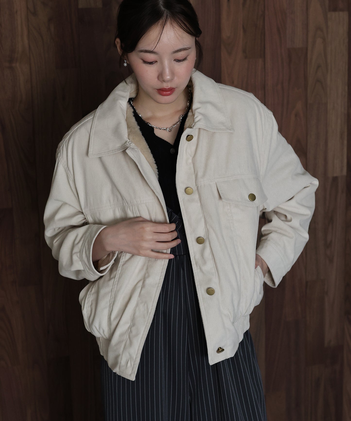 【早割5％OFF】ボア襟付きコーデュロイブルゾン