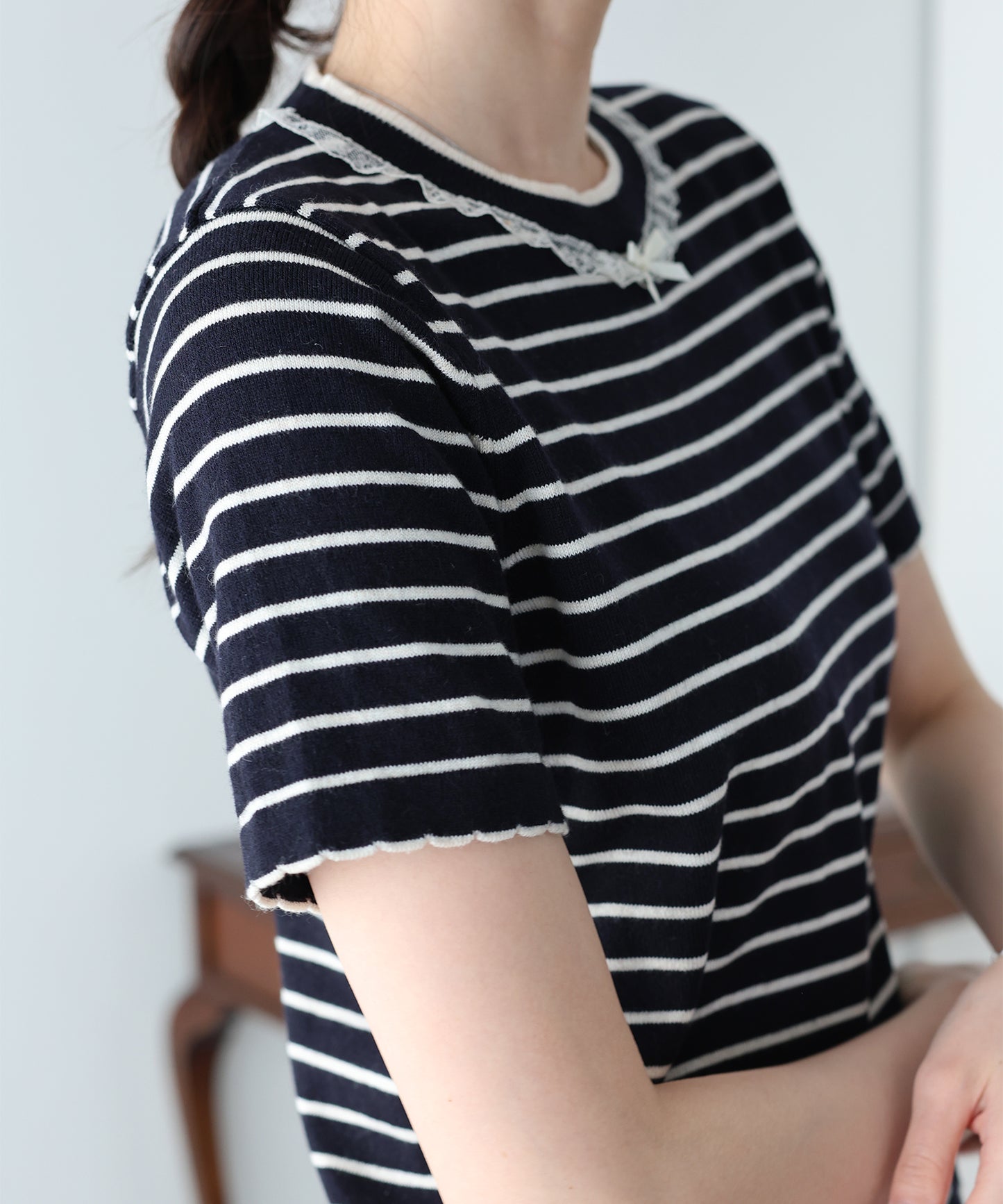 【SALE】レースリボンボーダーニット