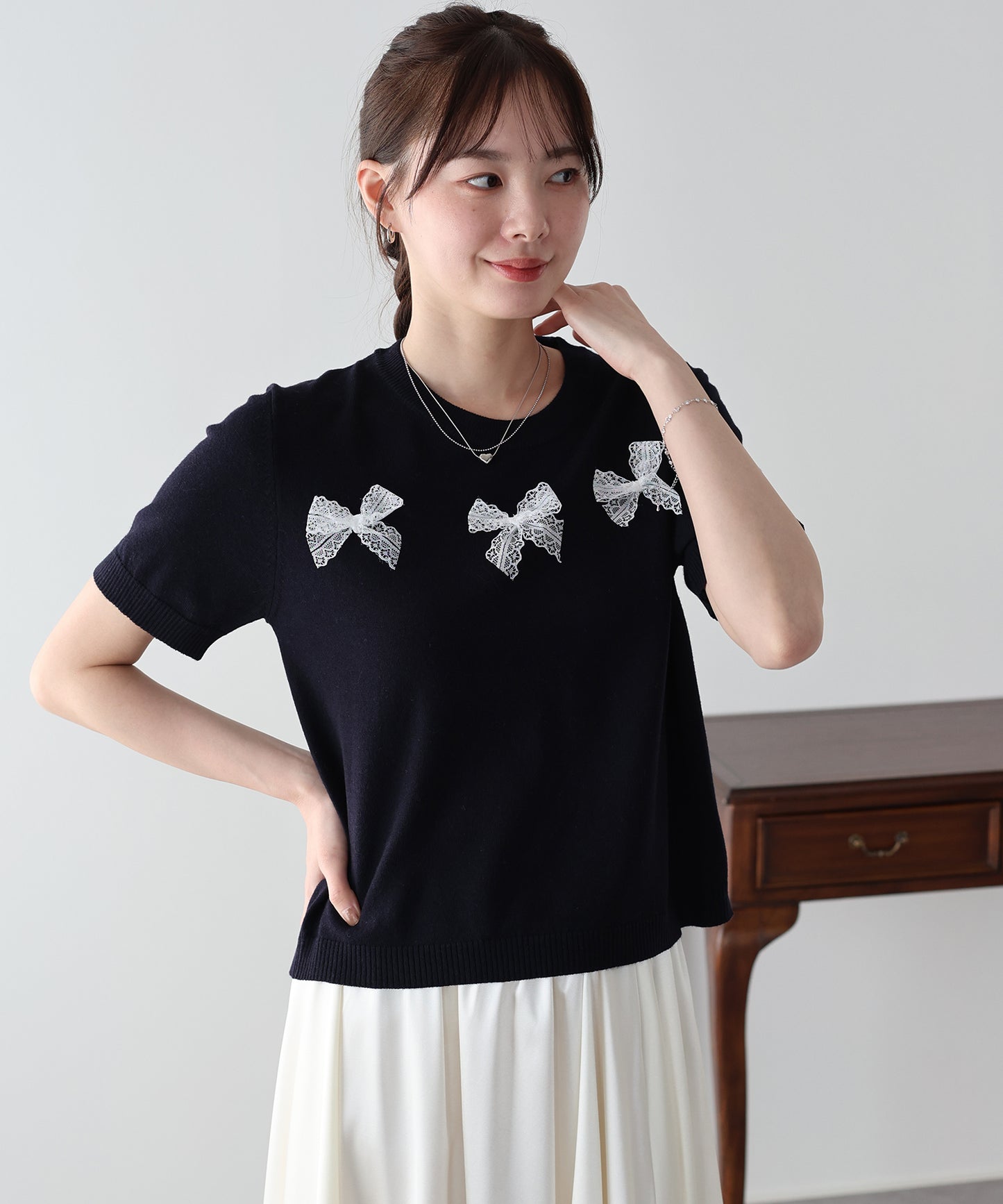 【早割5％OFF】レースリボンニット