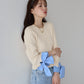 【早割5％OFF】リボン袖ドッキングケーブルニット