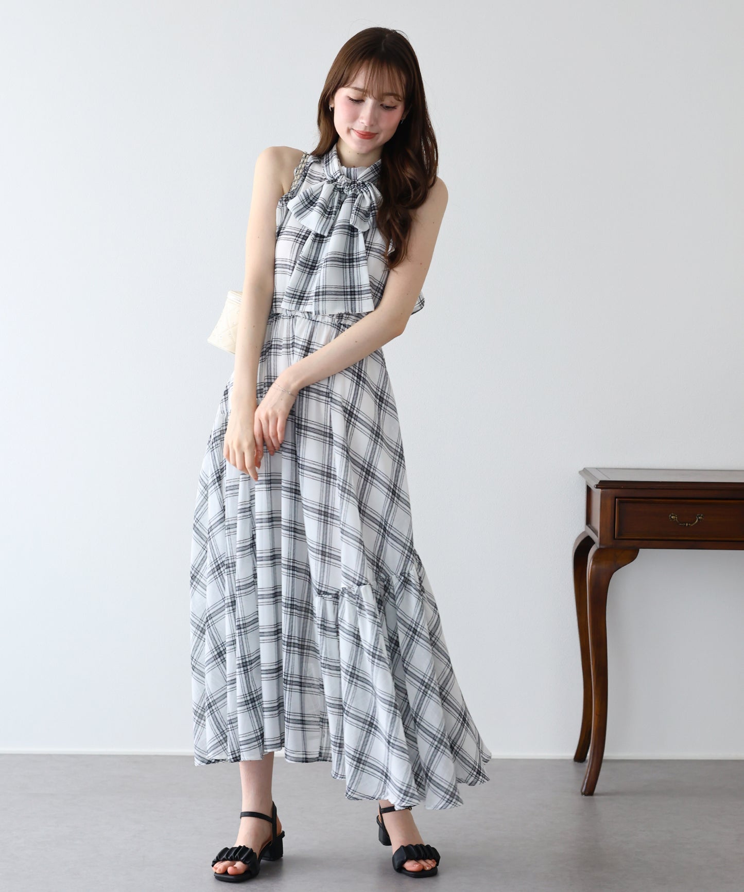 【早割5％OFF】《2サイズ展開》2WAYボウタイ アメスリチェックワンピース