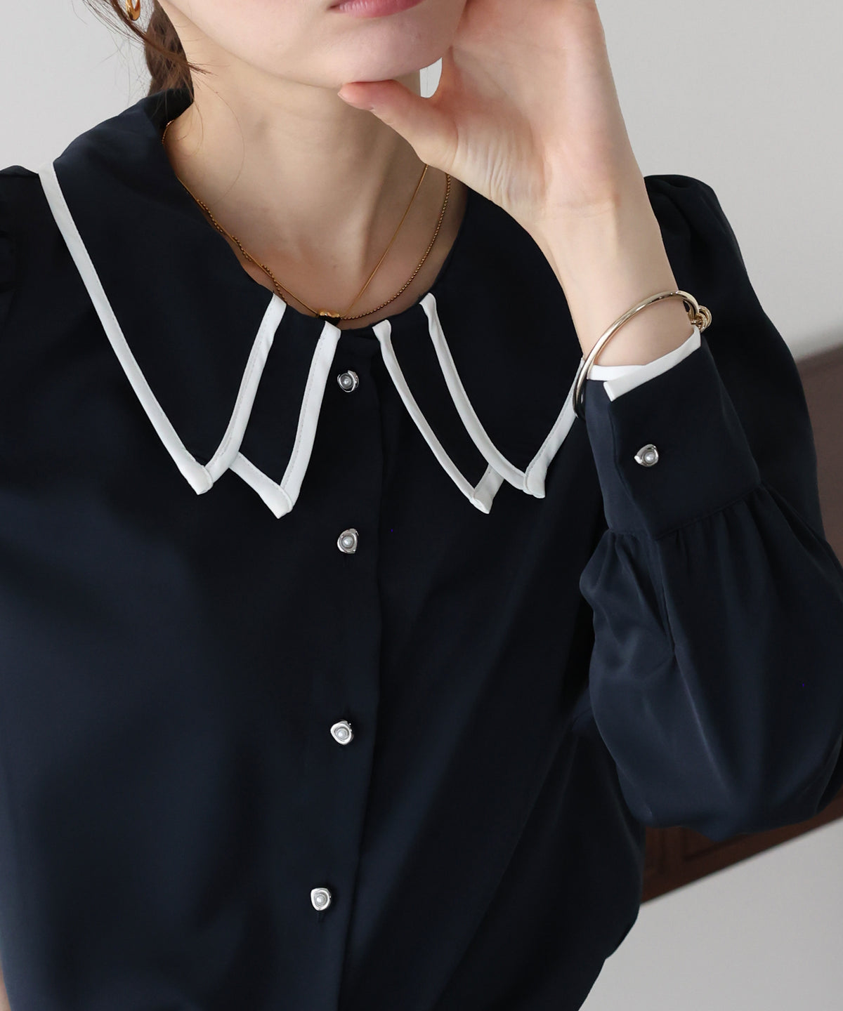 レイヤード襟バイカラーブラウス【メール便】