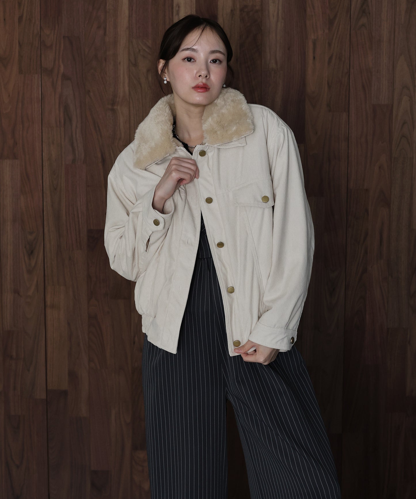 【早割5％OFF】ボア襟付きコーデュロイブルゾン