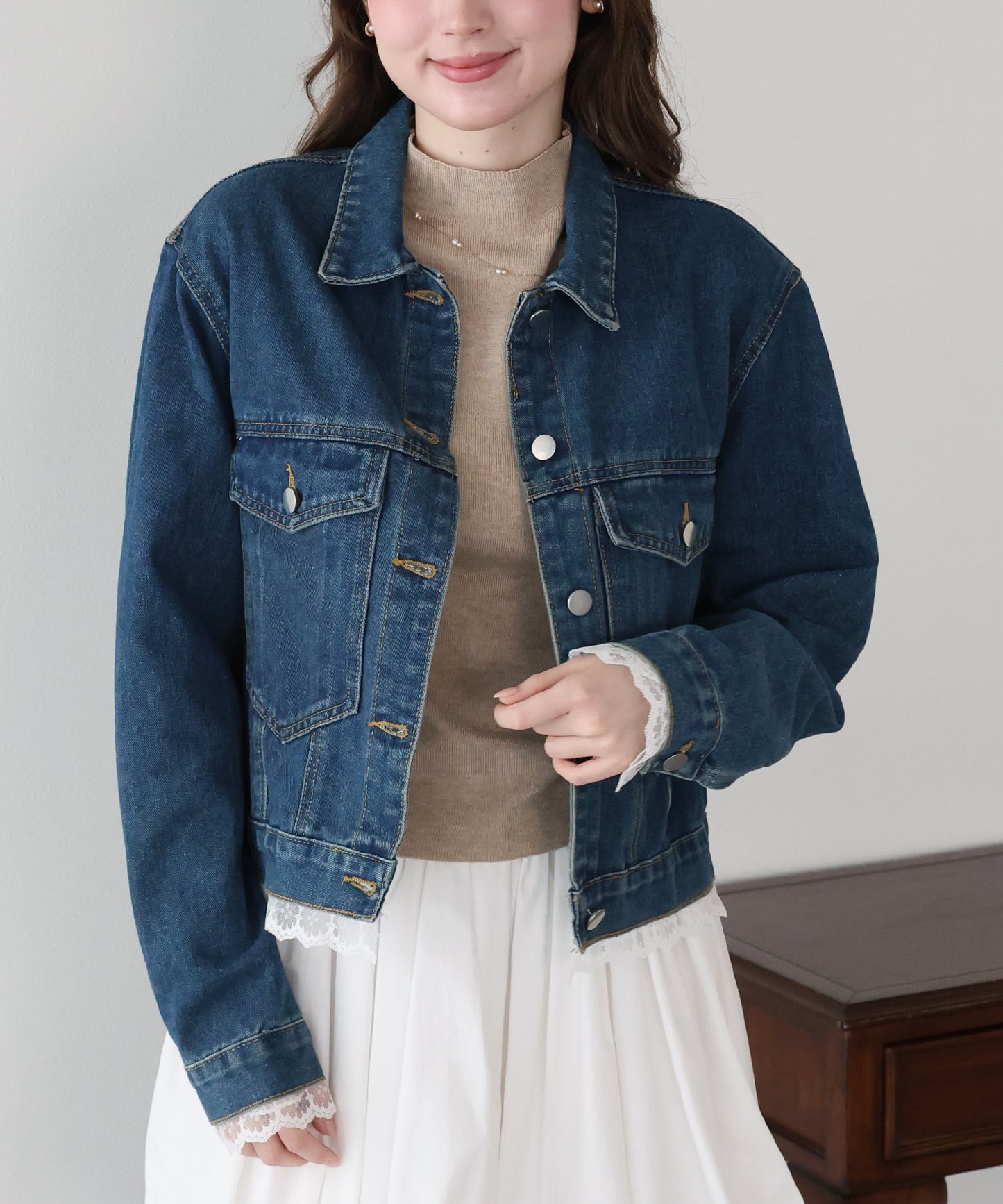 【早割5％OFF】レースドッキングデニムジャケット