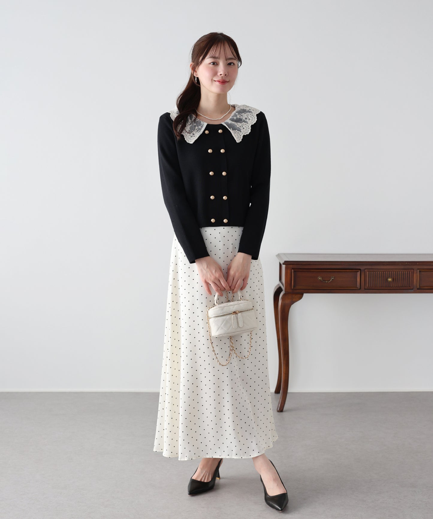 レース襟ドッキングニット