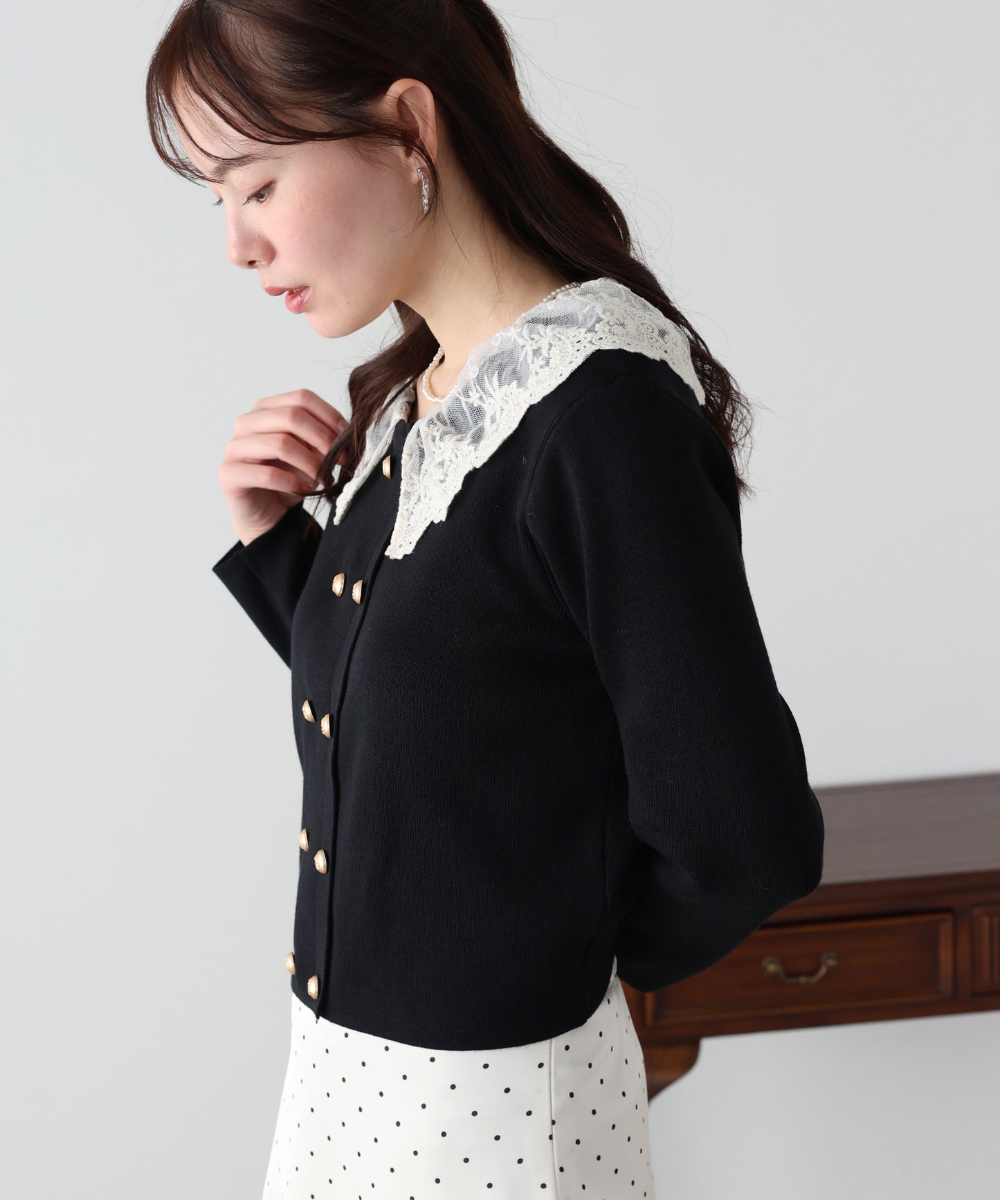 レース襟ドッキングニット