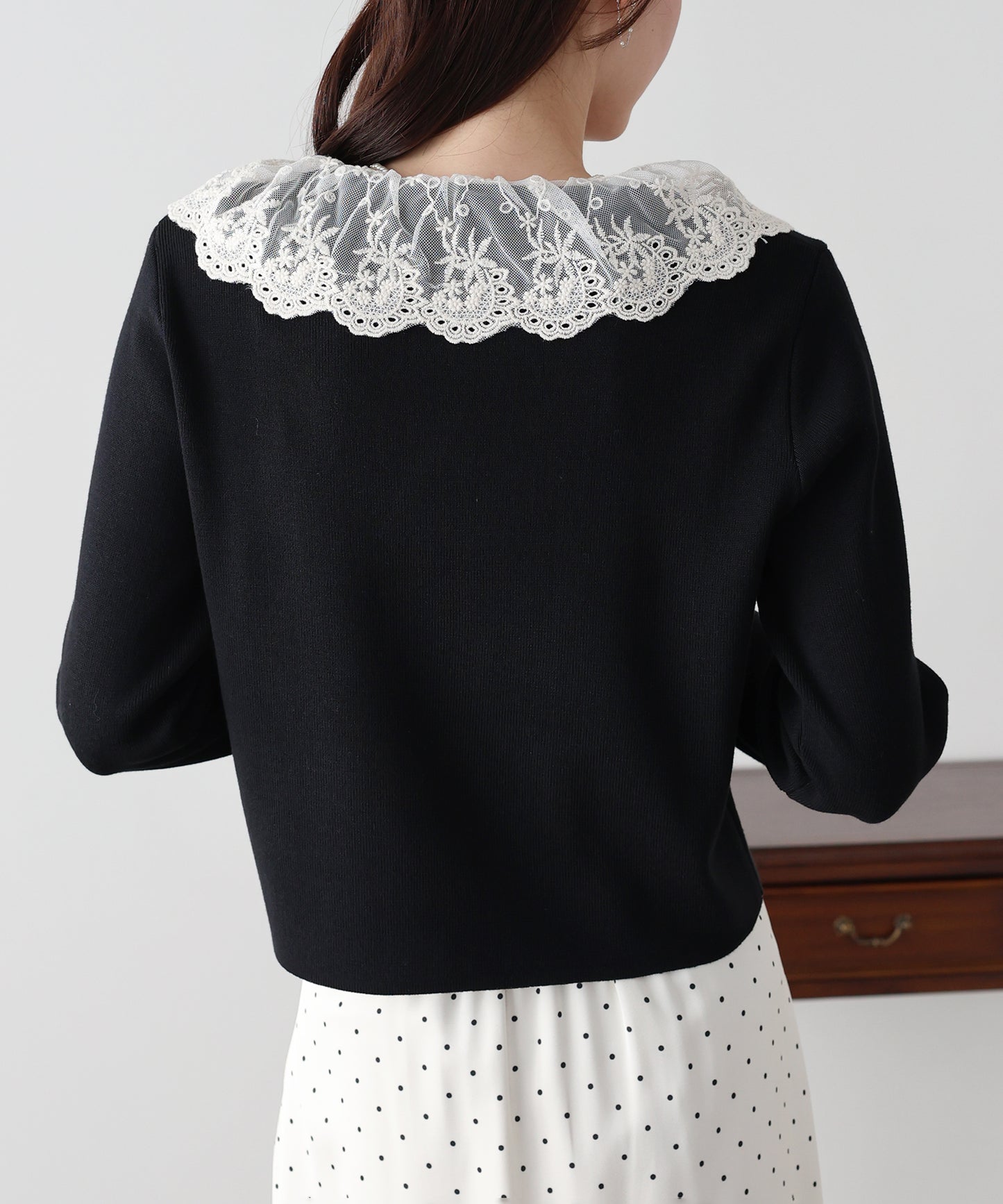 レース襟ドッキングニット