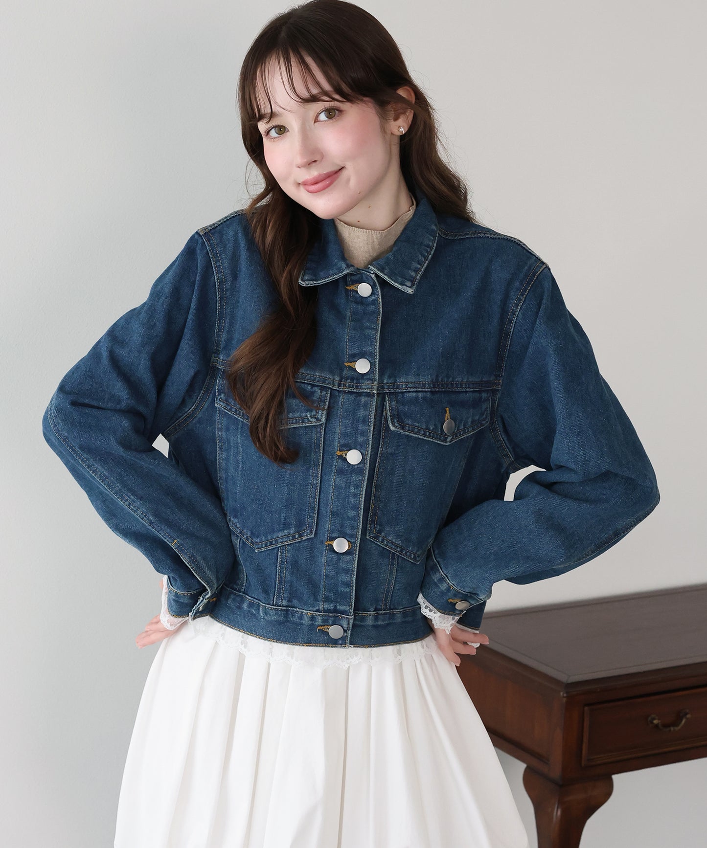 【早割5％OFF】レースドッキングデニムジャケット