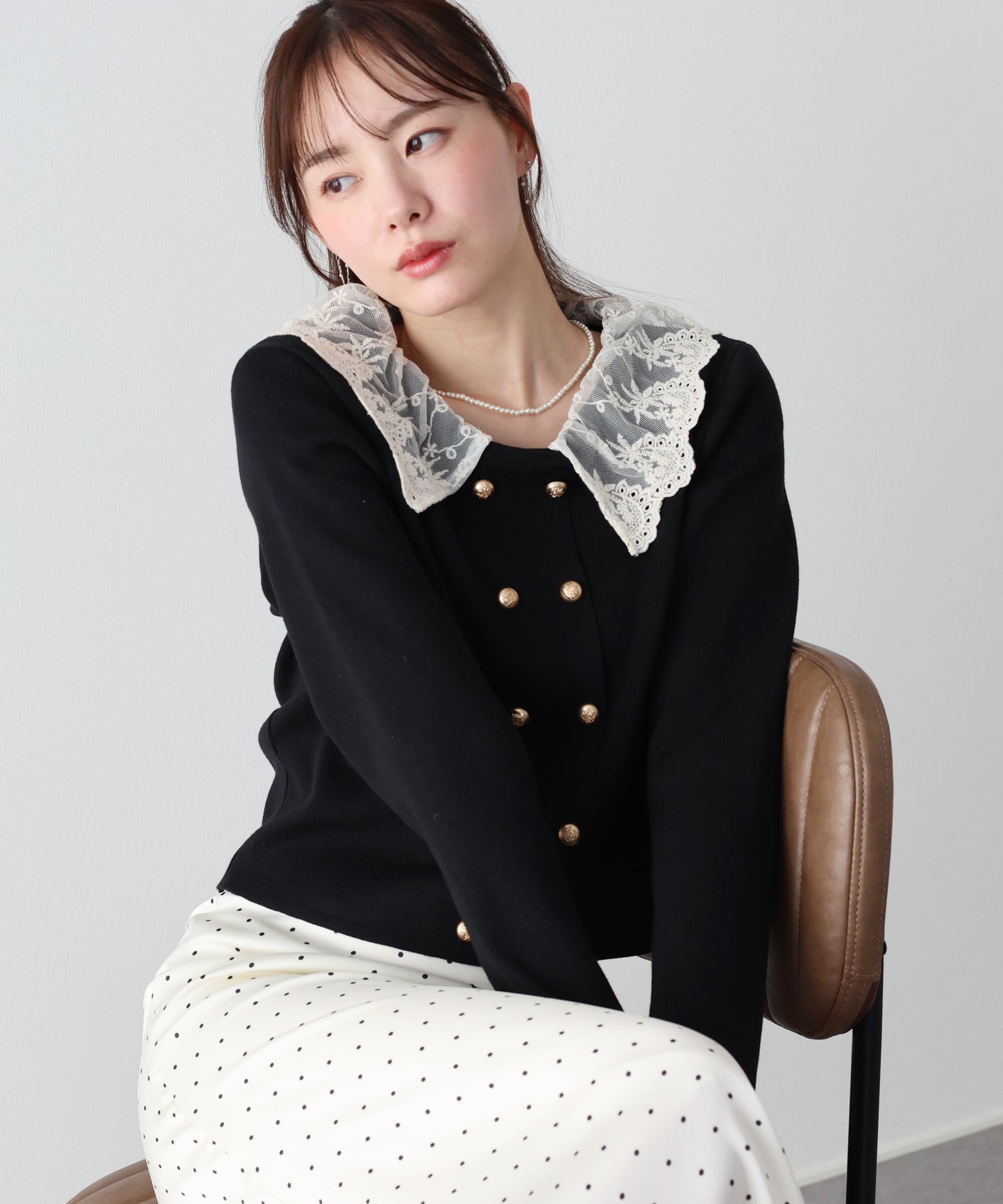 レース襟ドッキングニット