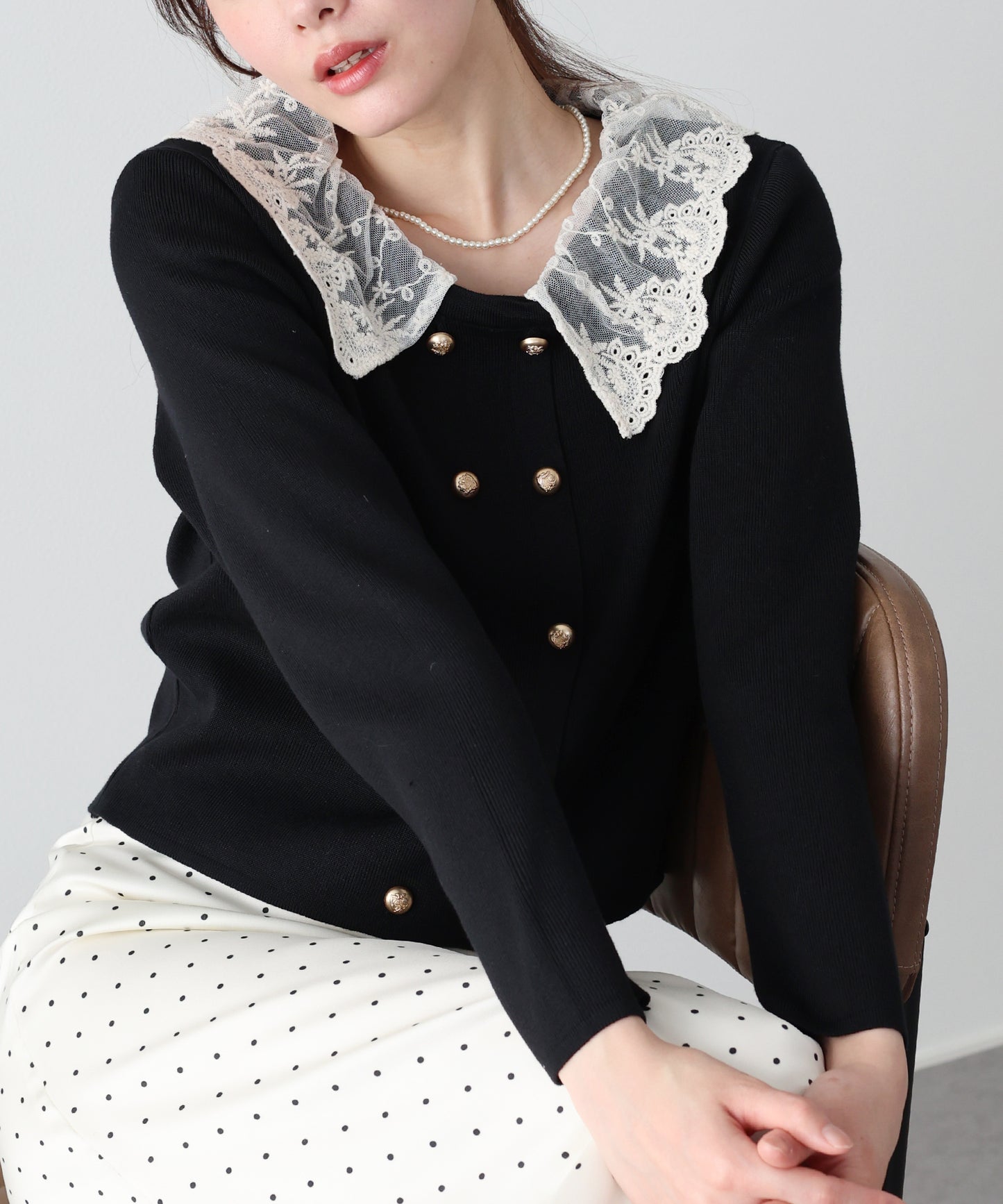 レース襟ドッキングニット