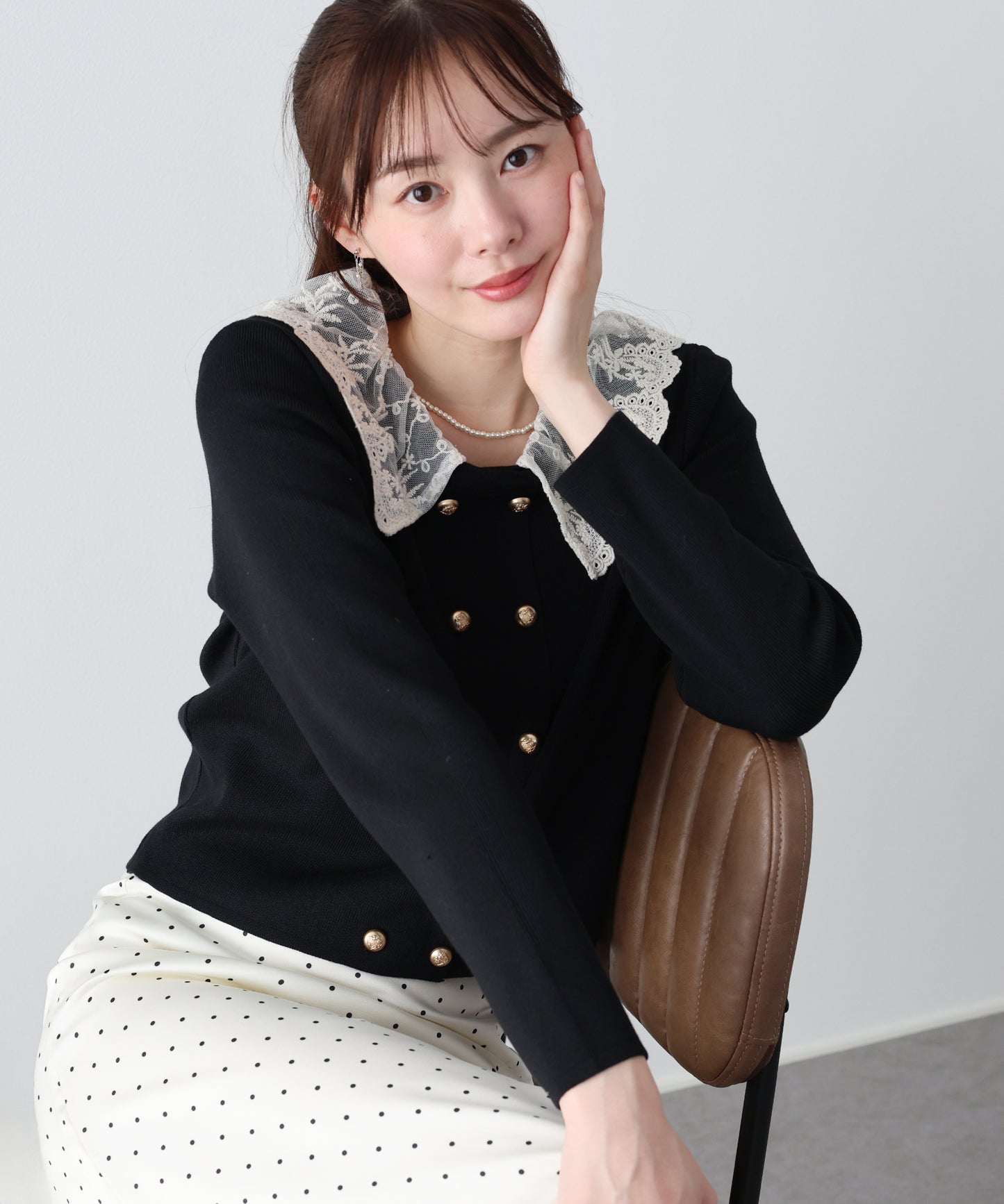 レース襟ドッキングニット