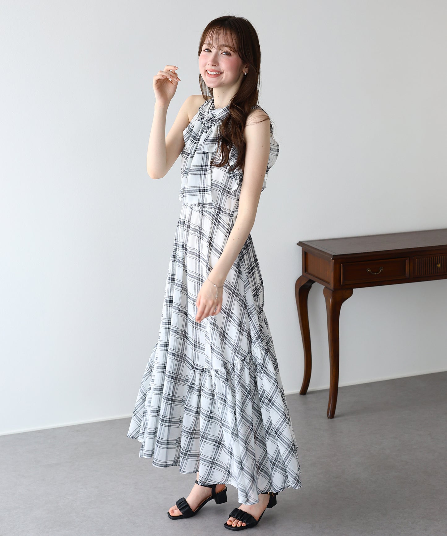 【早割5％OFF】《2サイズ展開》2WAYボウタイ アメスリチェックワンピース