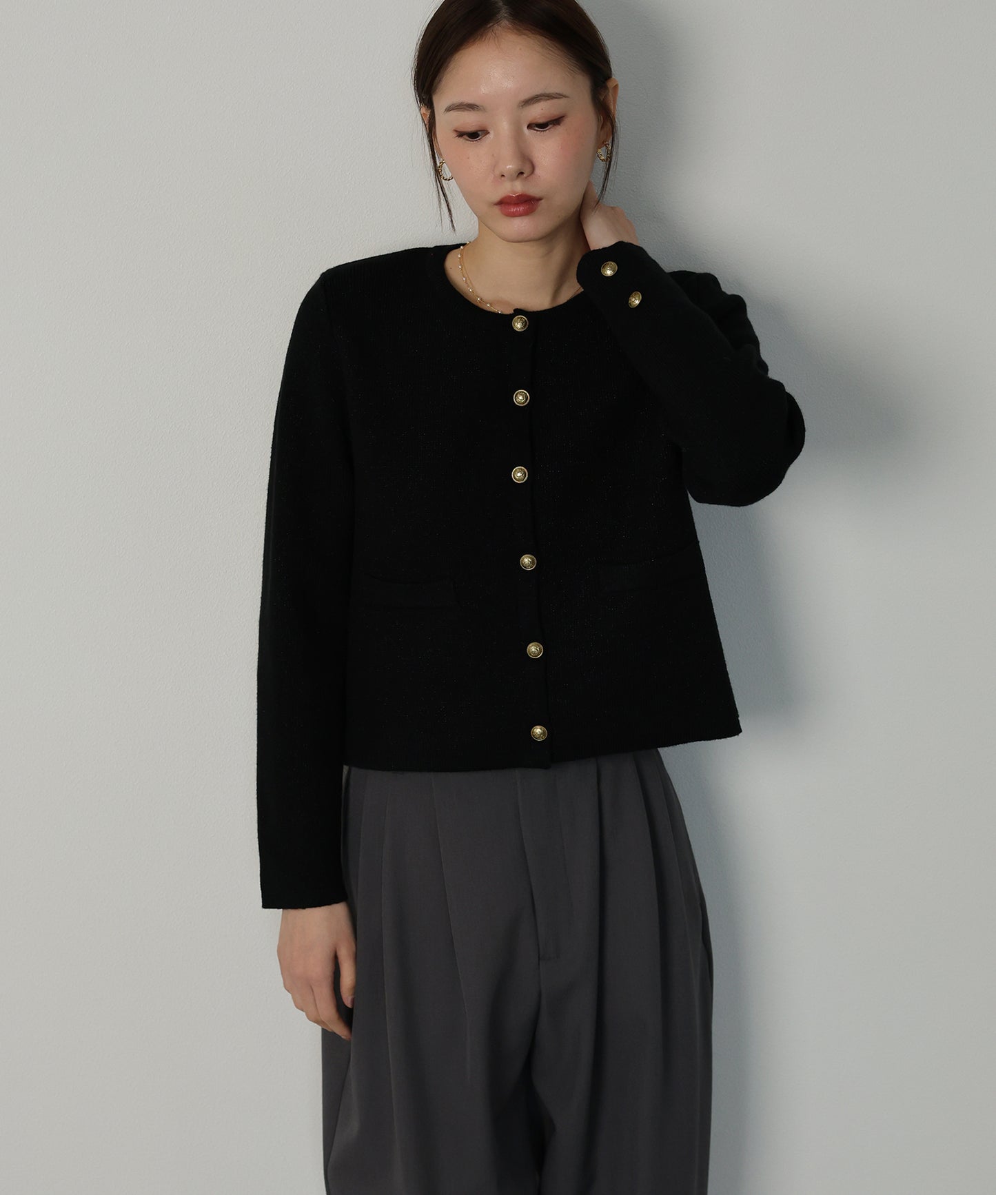 【早割5％OFF】ゴールドボタンラメニットジャケット