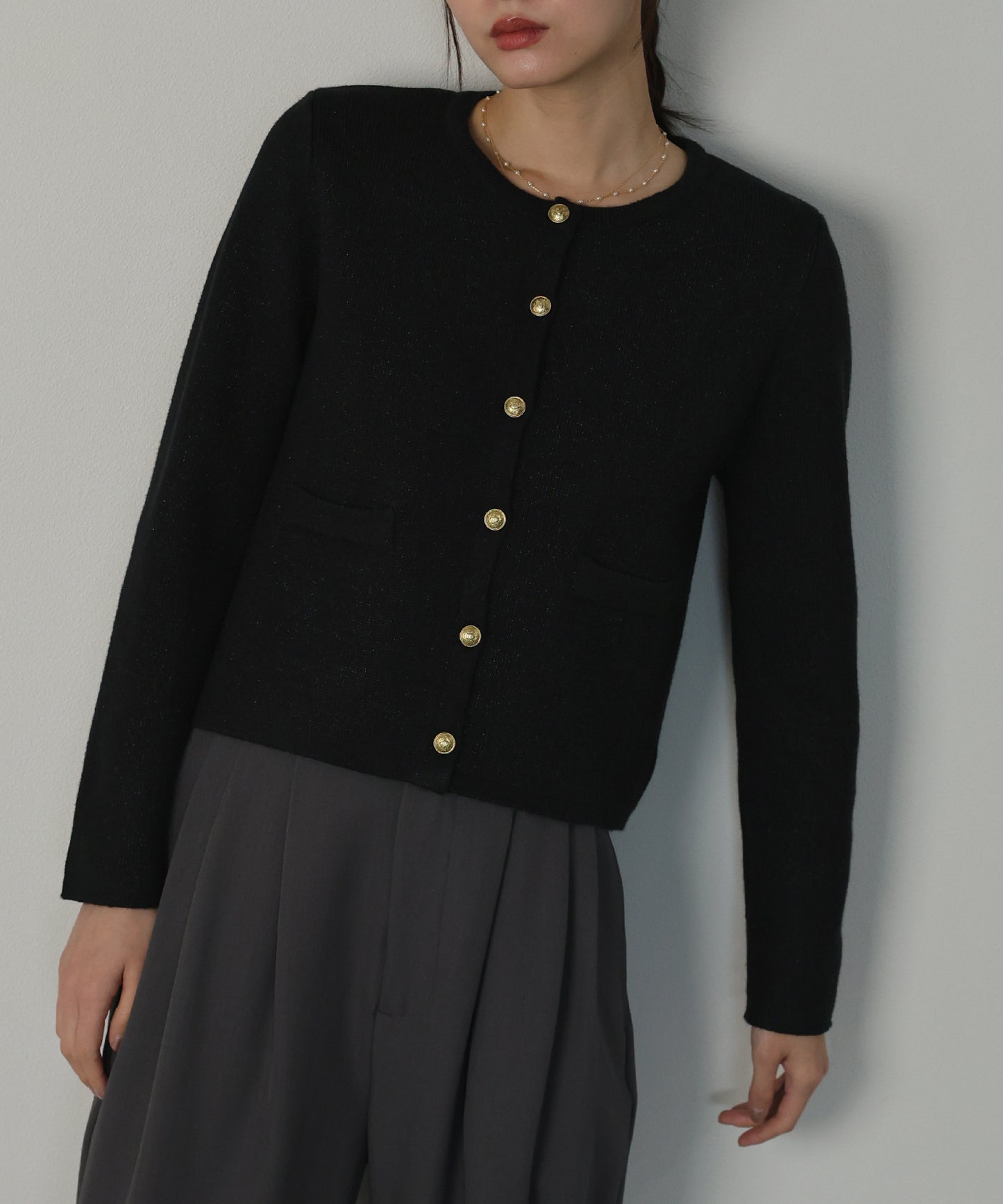ゴールドボタンラメニットジャケット