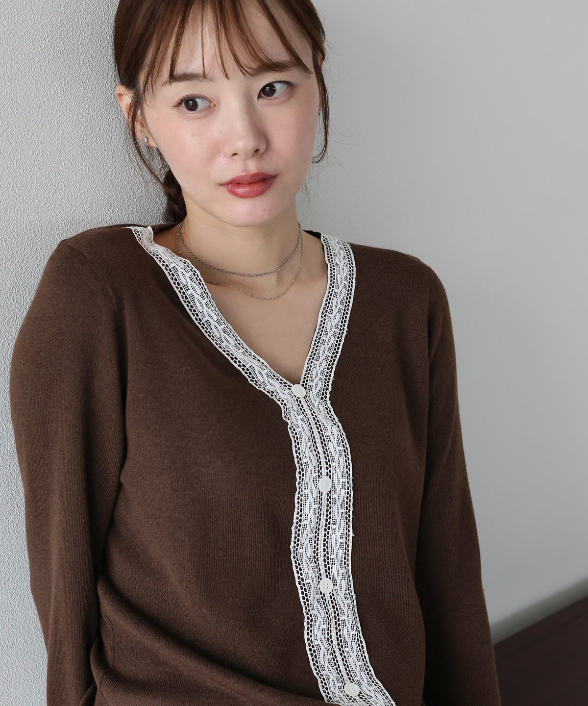 ウール混レースドッキングニット