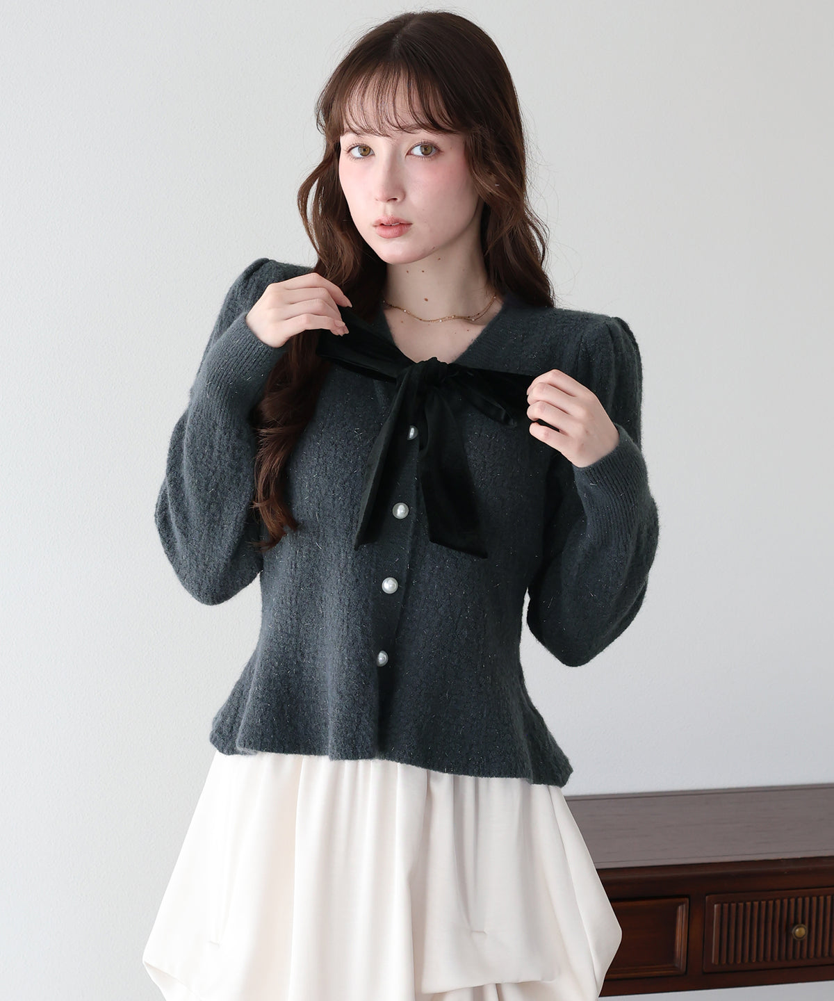 【早割5％OFF】ベロアリボンペプラムカーディガン