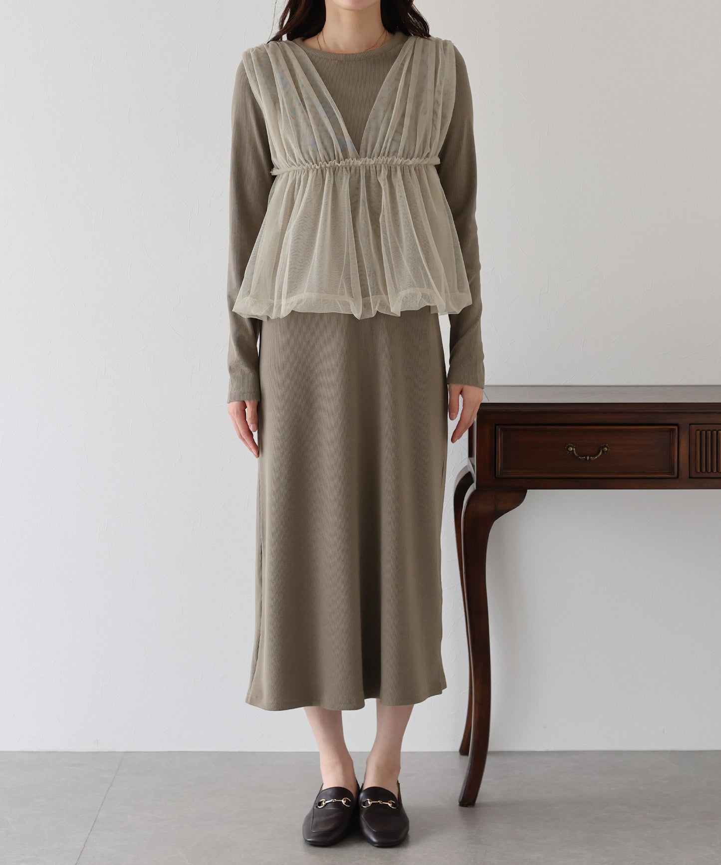 チュールバルーンドッキングワンピース