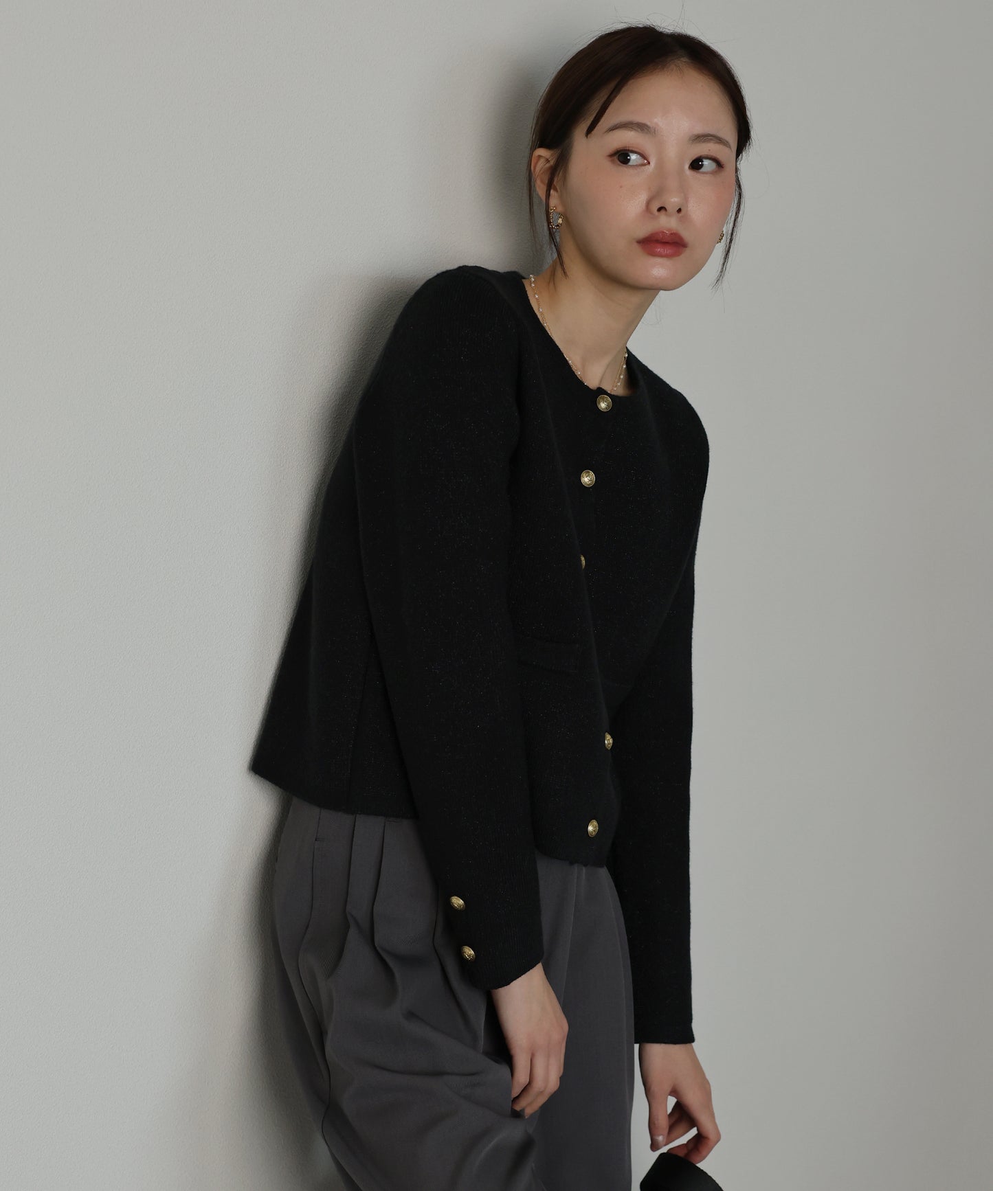 ゴールドボタンラメニットジャケット
