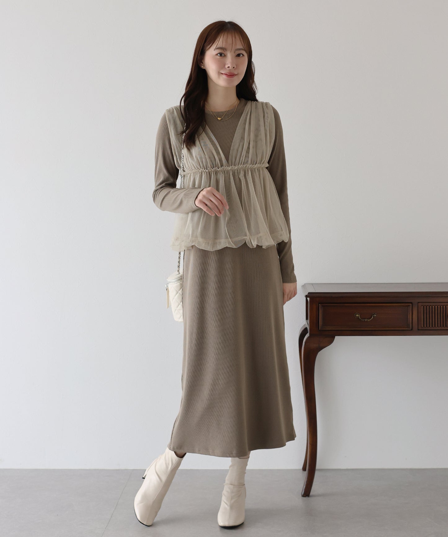 【早割5％OFF】チュールバルーンドッキングワンピース