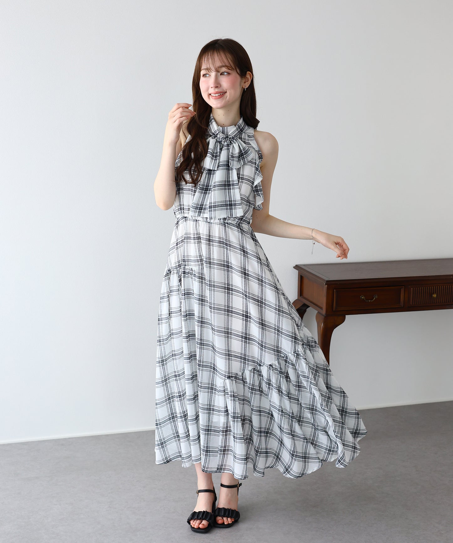 【早割5％OFF】《2サイズ展開》2WAYボウタイ アメスリチェックワンピース
