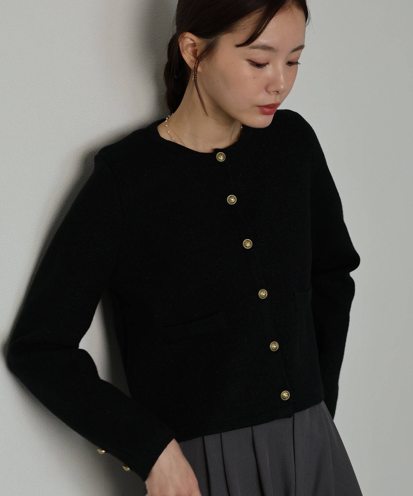 【早割5％OFF】ゴールドボタンラメニットジャケット