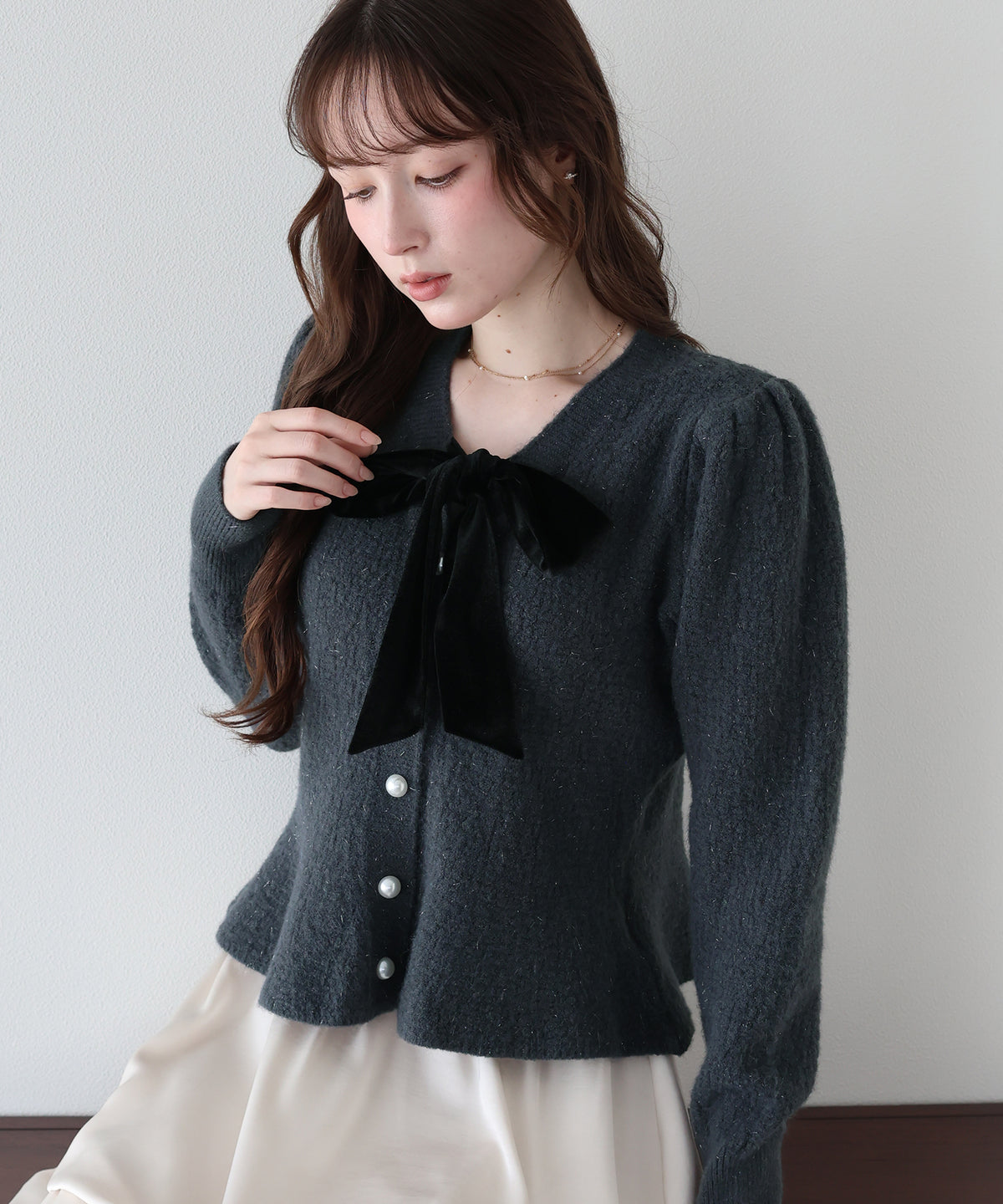 【早割5％OFF】ベロアリボンペプラムカーディガン