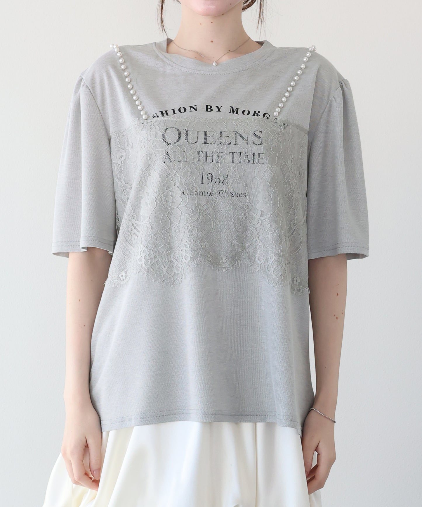 パール付きレースドッキングロゴTシャツ【メール便】